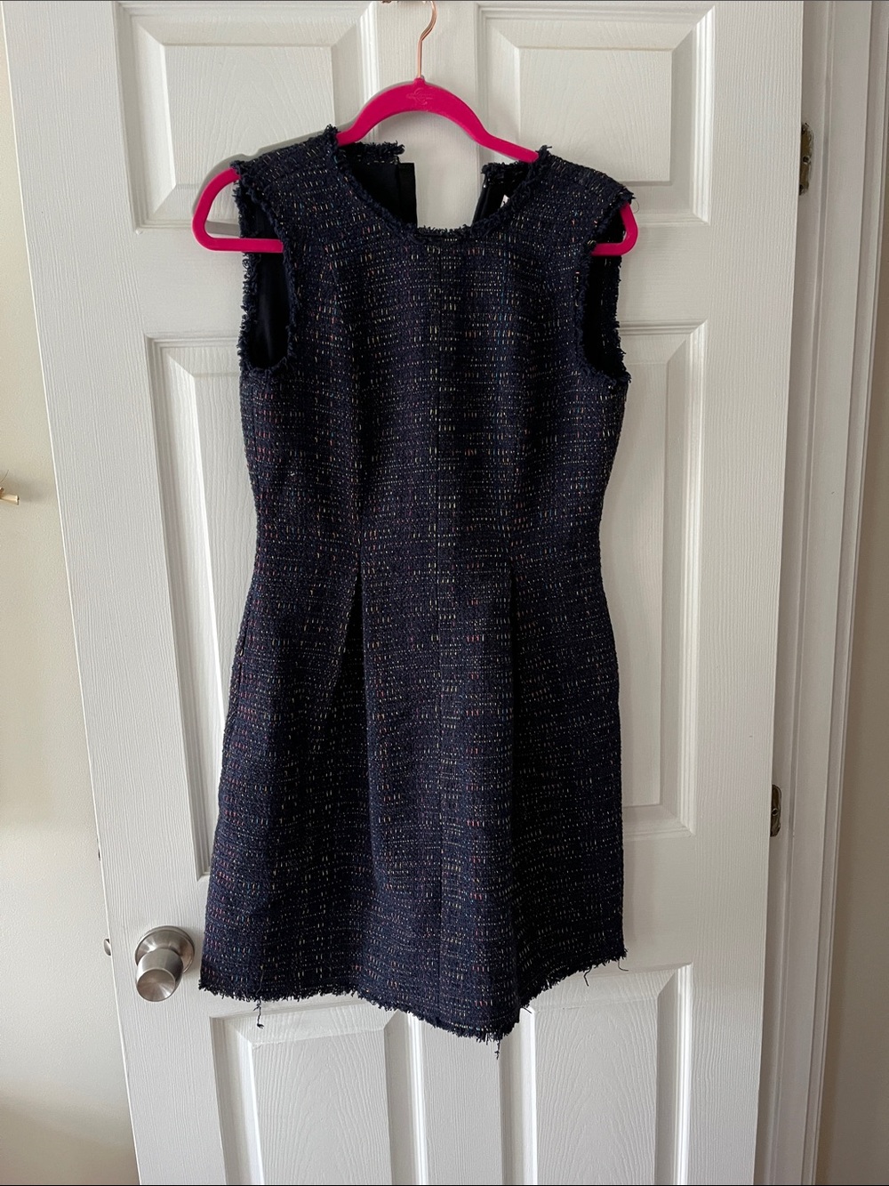 Rebecca Taylor Navy Tweed Midi Dress with Subtle Multicolor Threads